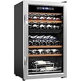 ROVSUN 33 Bottle Wine Fridge, Dual Zone Wine and Beverage Refrigerator with Independent Temp & LED Control Panel, Freestandin