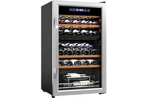ROVSUN 33 Bottle Wine Fridge, Dual Zone Wine and Beverage Refrigerator with Independent Temp Control & LED Control Panel, Freestanding Wine Cooler Chiller for Red White Wine, Champagne, Beer