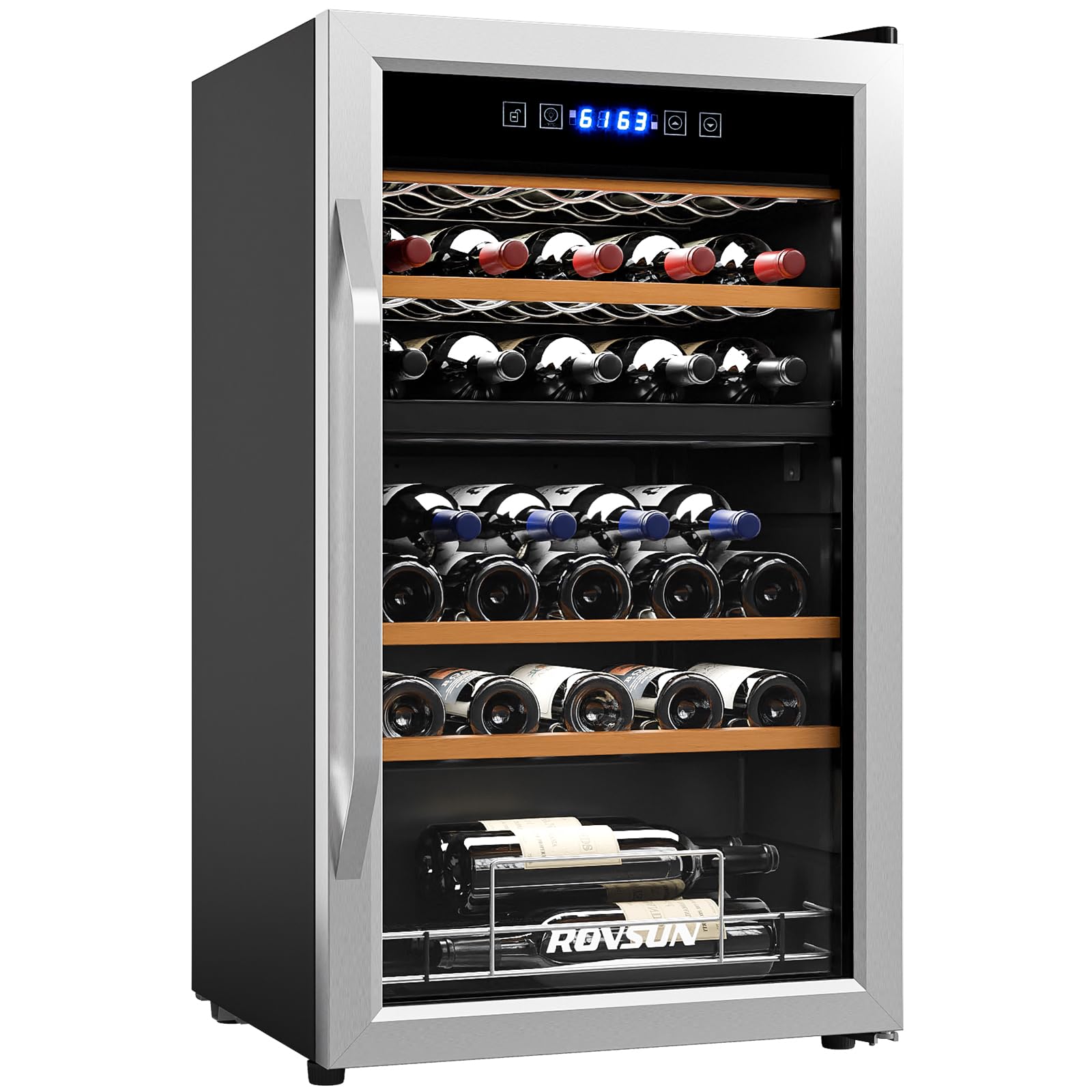 ROVSUN 33 Bottle Wine Fridge, Dual Zone Wine and Beverage Refrigerator with Independent Temp & LED Control Panel, Freestanding Wine Cooler Chiller for Red White Wine, Champagne, Beer