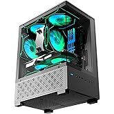 Micro ATX Case, MATX,ITX PC Case with 2 X 120mm ARGB Fan Pre-Installed, Panoramic View Tempered Glass Front &amp; Side Panel, Black