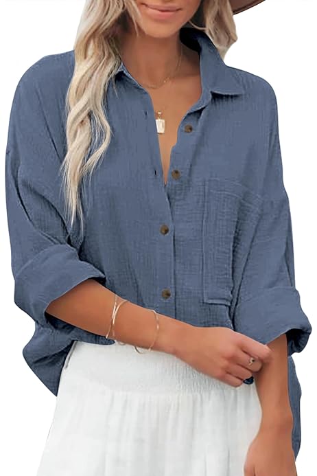 Camisas Con Botones Para Mujer Camisas De Lino Para Mujer, De Algodón, De Manga Larga, Holgada, Con Botones, Cuello En V, Casual, Elegante, Sólidas, Cómodas, Para El Trabajo Y La Casa, B-amarillo