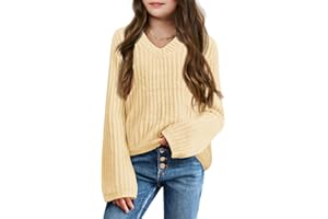 Imily Bela Girls Bell Sleeve V Neck Knit Sweaters Kids Fashion Crop Pullover Sweater Tops