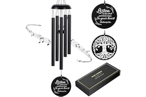MOONCRAFTLOGY Sympathy Wind Chimes for Loss of Loved One, Memorial Windchimes for Lost Father Mother, Remembrance Bereavement Gift with Card, in Memory of Dad Mom Metal Funeral Decor for Garden Outdoor (39“ Black)