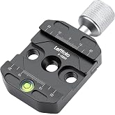 Leftfoto 50mm Quick Release Clamp, Arca Swiss, Large Knob, Heavy Duty | Bubble Level, Knob Operation, 33-38mm Opening, Fits 38mm QR Plates and 1/4 3/8 Thread, Aluminum CNC Anodized