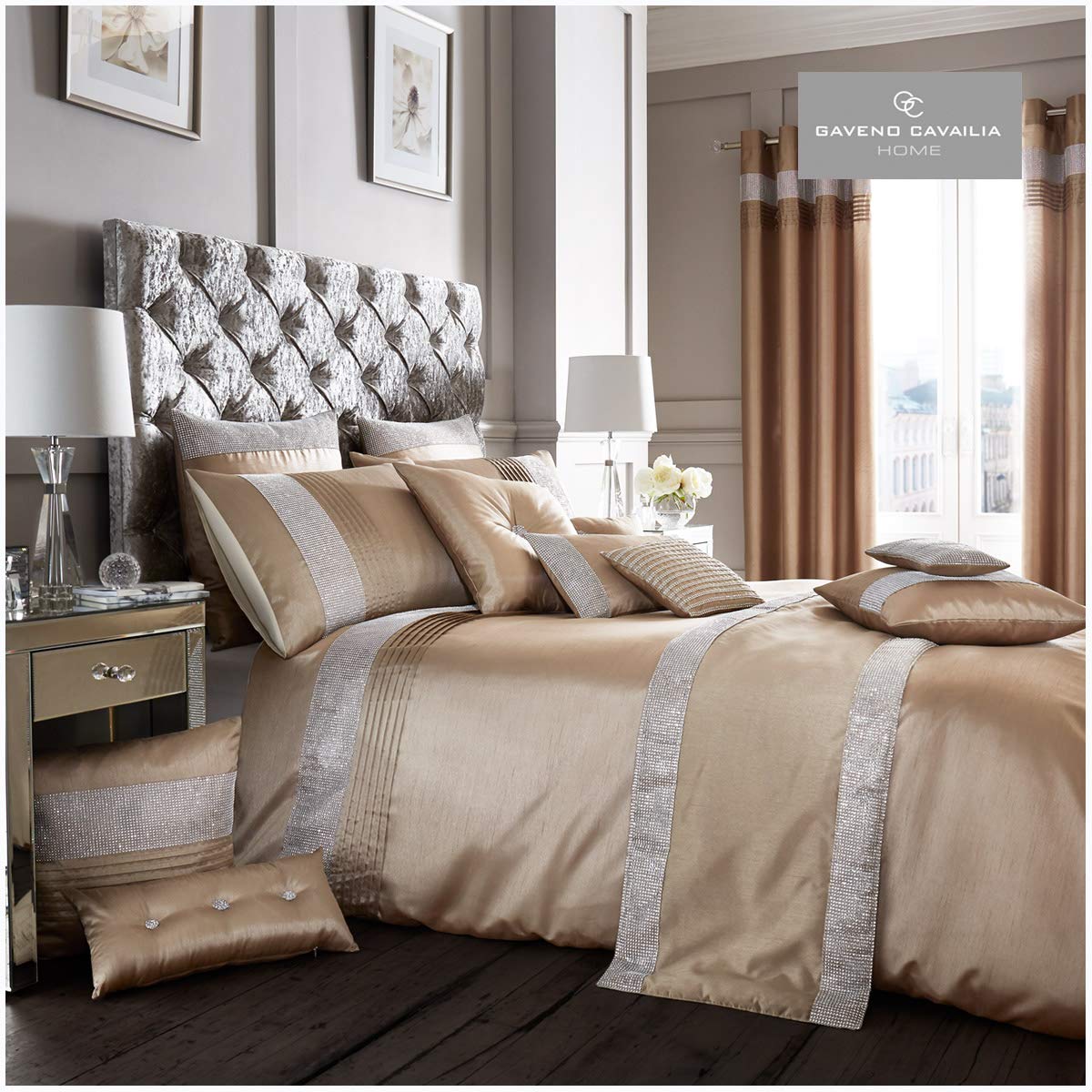 Gaveno Cavailia Fancy Shiny Sequin Double Duvet Set Oxy Latte, Luxury Elegant Modern Bedding, 100% Polyester, 3 Piece Bedlinen, Easy Care DuvetCover Bedset, 1 Quilt Cover and 2 Pillow Cases
