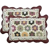 vctops 2-Piece Boho Cotton Quilted Bed Pillow Shams Floral Printed Patchwork Pillow Shams Set, Standard Size (1132 Red, 20"x28")