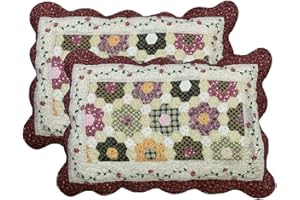 vctops 2-Piece Boho Cotton Quilted Bed Pillow Shams Floral Printed Patchwork Pillow Shams Set, Standard Size (1132 Red, 20"x28")