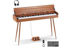 Eastar EUP-100 88 Key Weighted Keyboard Piano, Full-Size Home Digital Piano for Beginner, with Cover, Headphone, Music Stickers, Three-Pedal, Wireless Conection, Recording, MIDI - Retro Wood Color