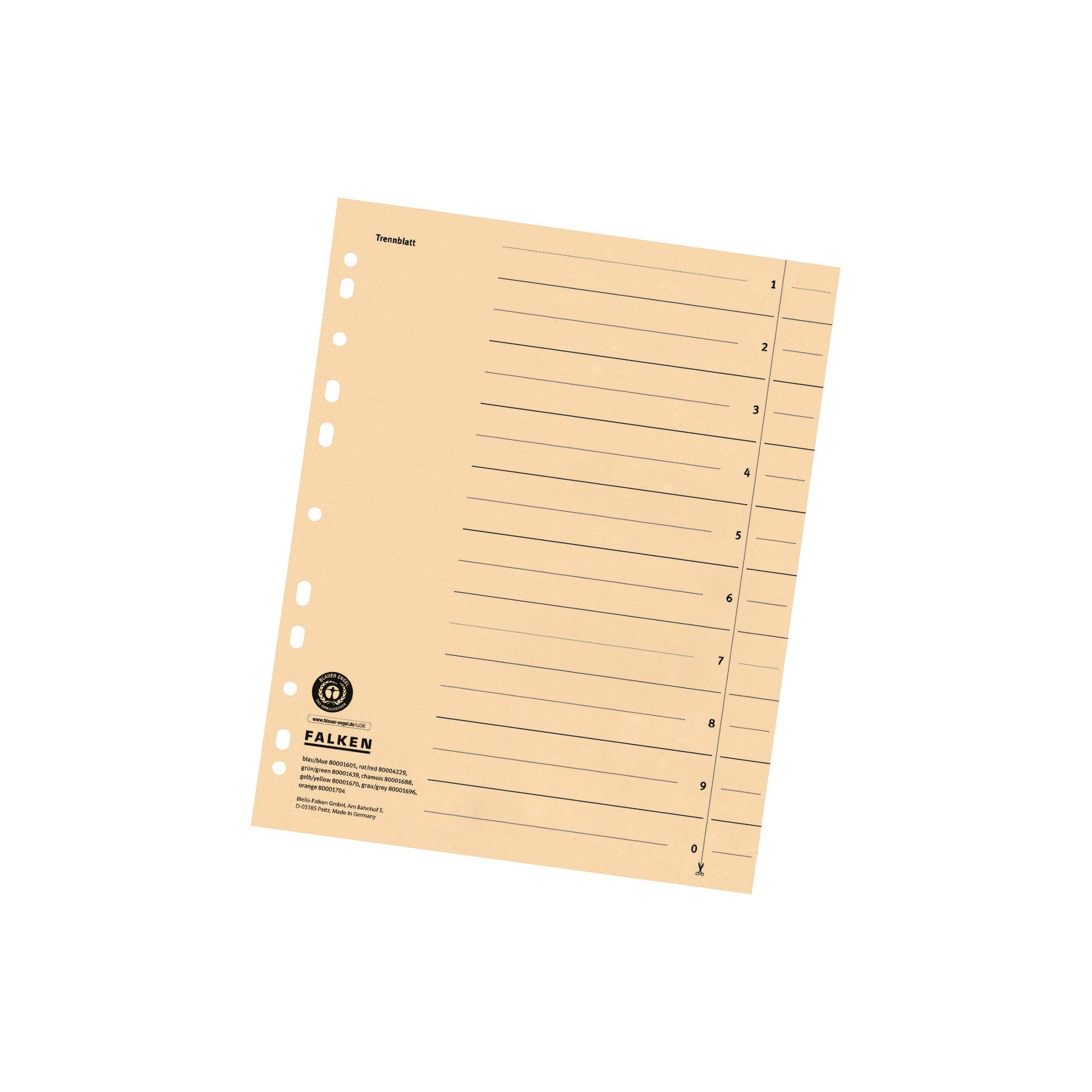 Original Falken 100 pack of dividers. Made in Germany. Made of recycled cardboard for DIN A4 chamois dividers dividers folders index calendars Blue Angel