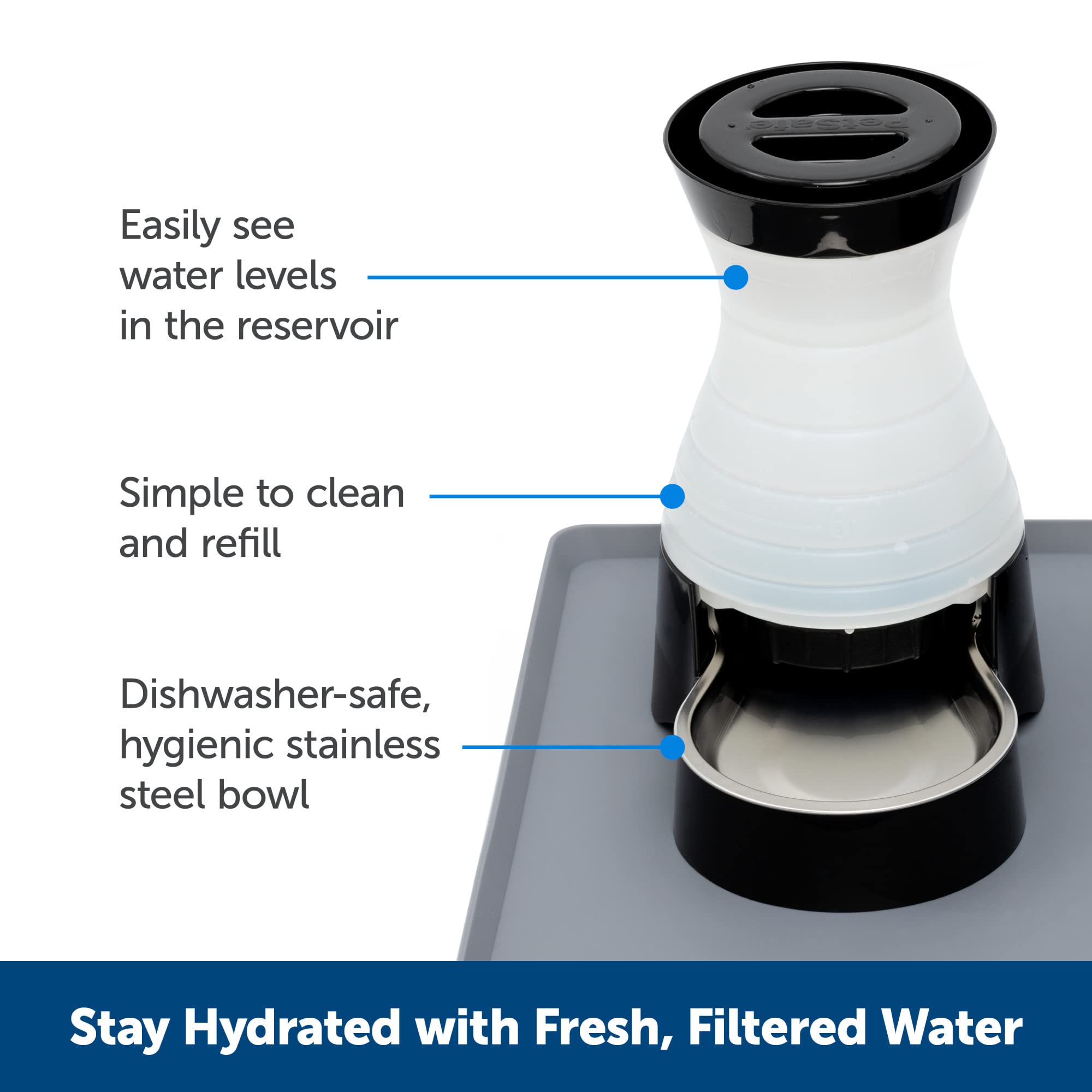 PetSafe Healthy Pet Water Station - Medium, 128 oz Capacity - Gravity Pet Water Fountain, Automatic Cat Water Fountain, Dog Water Fountain, Water Dispenser - Removable Stainless Steel Bowl Included