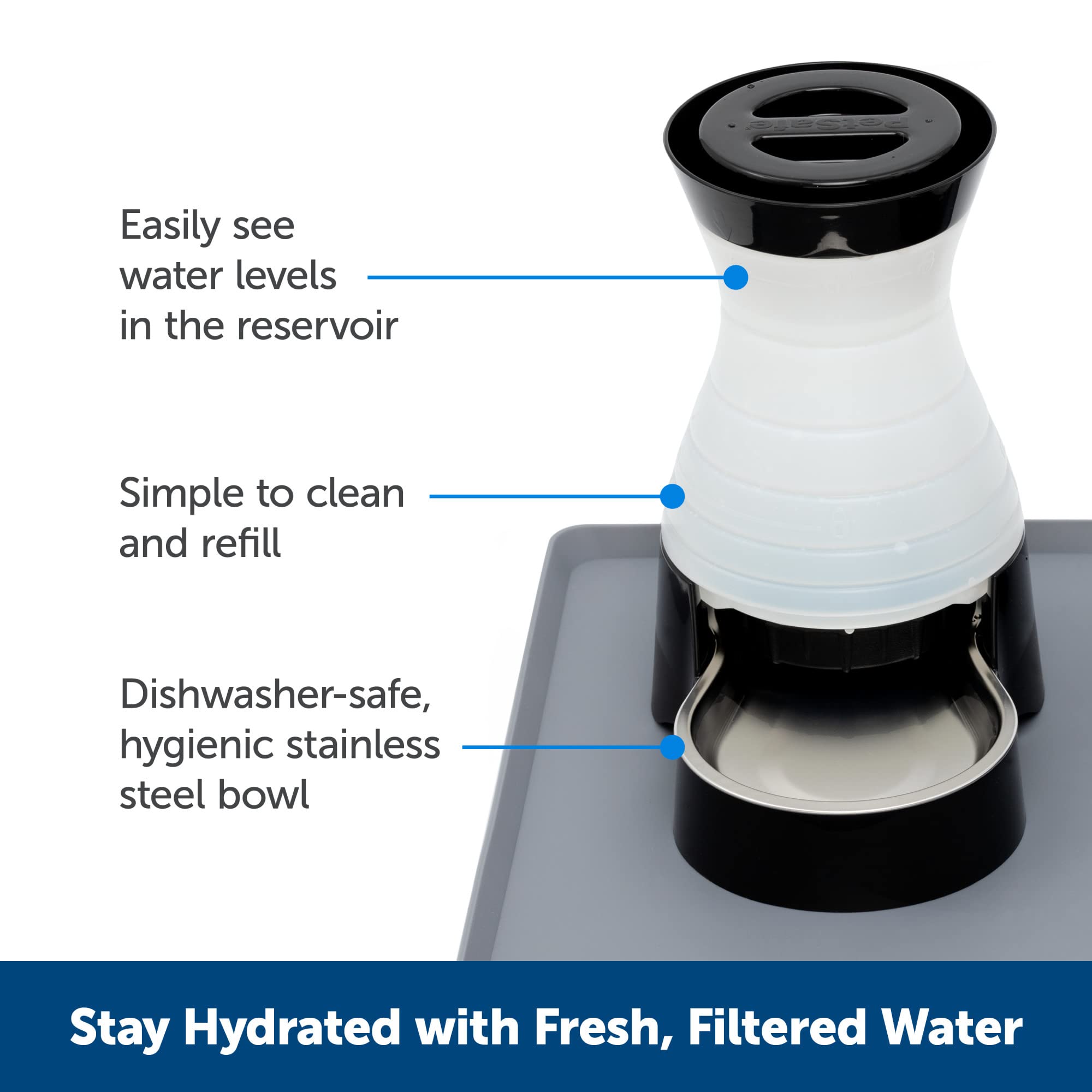 PetSafe Healthy Pet Water Station- Large, 320 oz Capacity- Gravity Cat & Dog Waterer- Removable Stainless Steel Bowl Resists Corrosion & Stands Up to Frequent Use- Easy to Fill- Filter Compatible