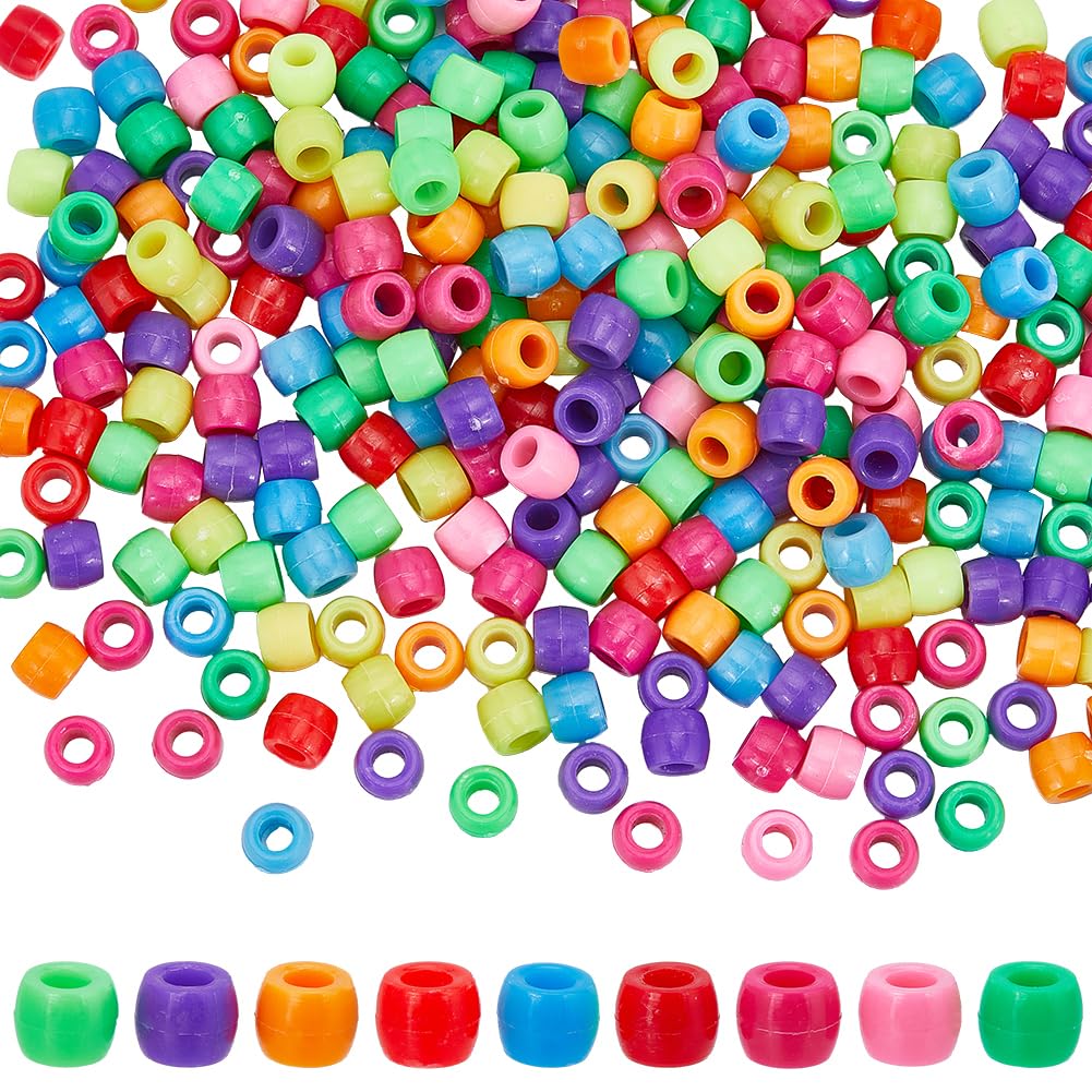 SUNNYCLUE 1000 Mixed Pony Beads - Opaque Plastic Craft Beads 6x8mm, Red, White, Blue, Pink, Yellow, Mixed Colors, Set for Jewellery Making, DIY Bracelets Supplies