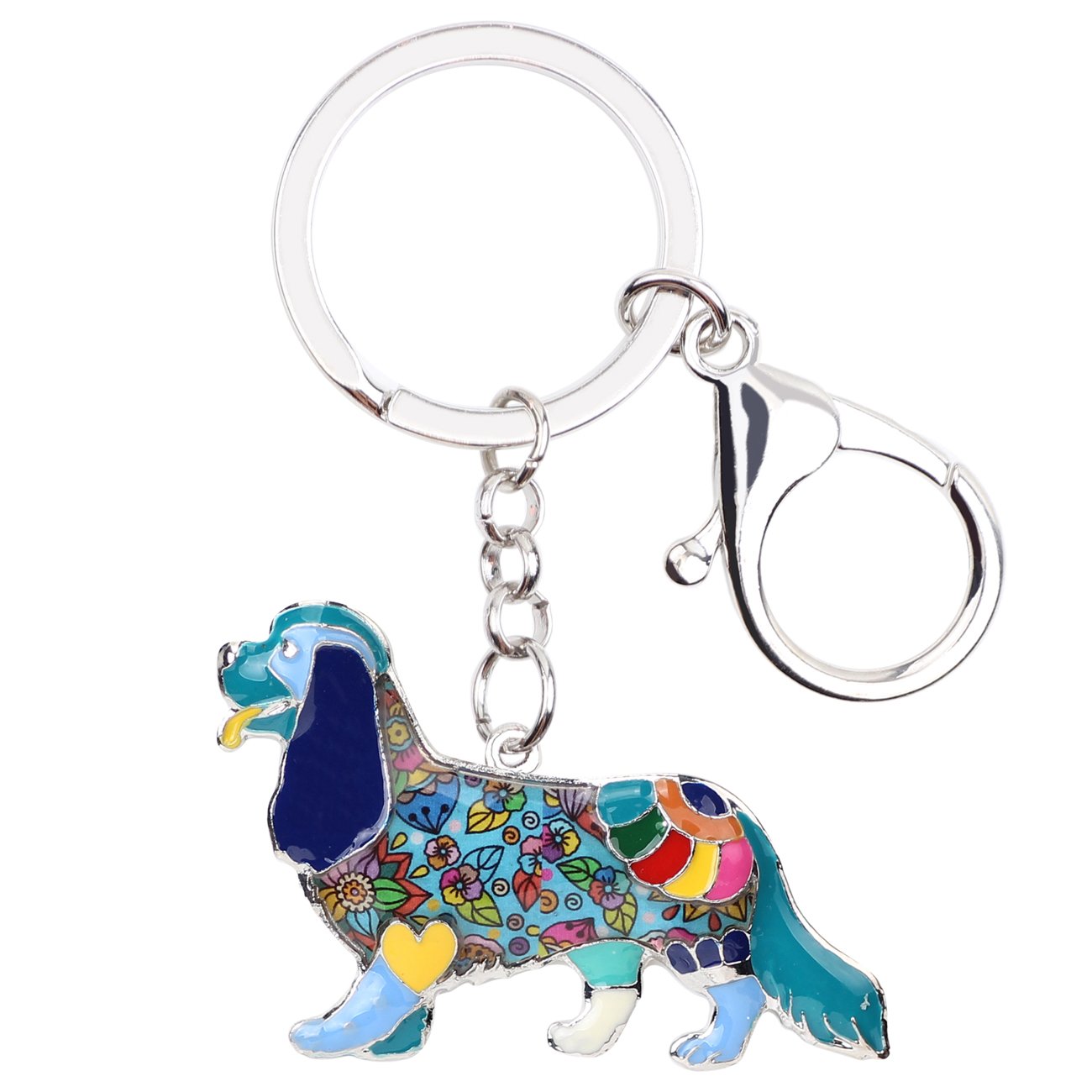 BONSNY Enamel Alloy Chain Cavalier King Charles Spaniel Dog Key Chains For Women Girl Car Purse bag Charms Gift (Blue)