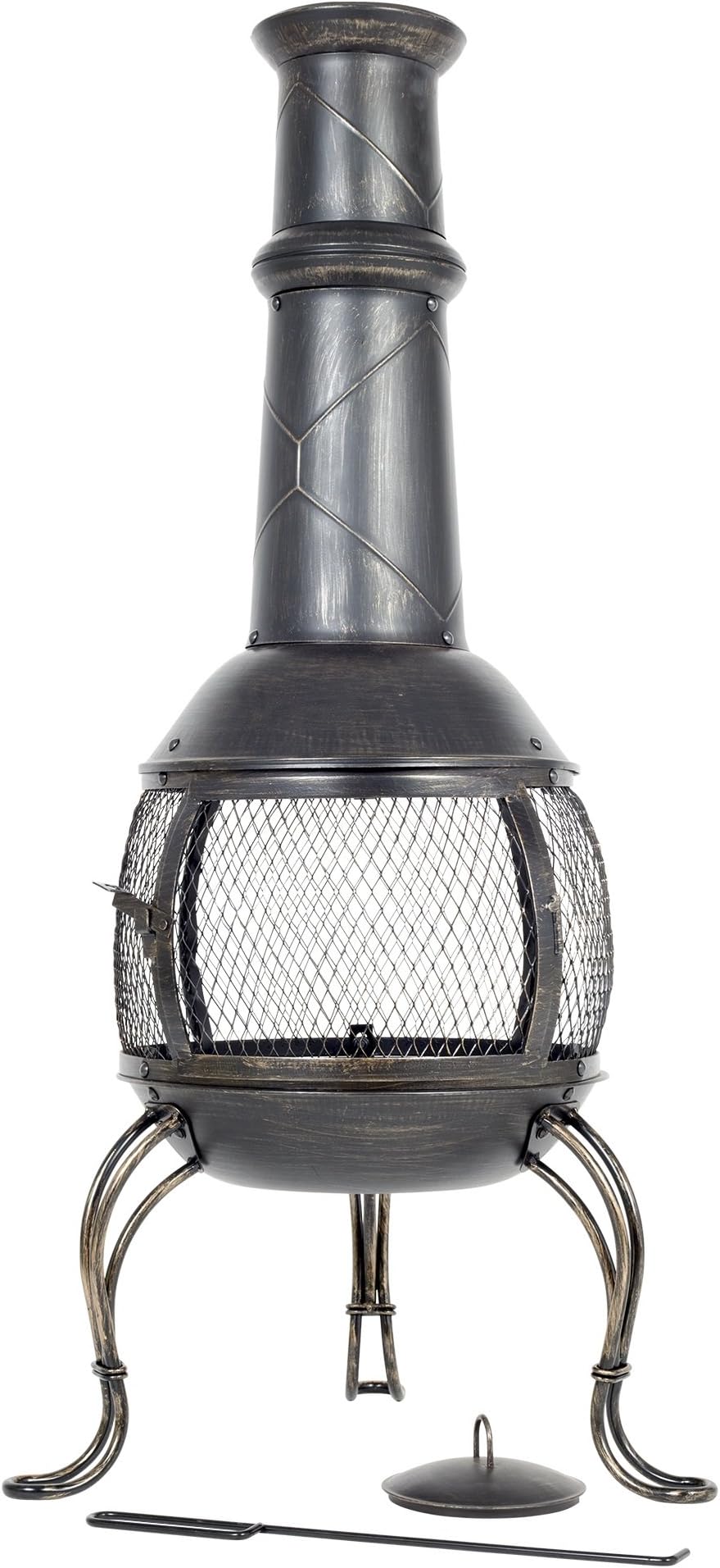 La Hacienda Leon Large Mesh Steel Chiminea 110cm Patio Heater Bronze