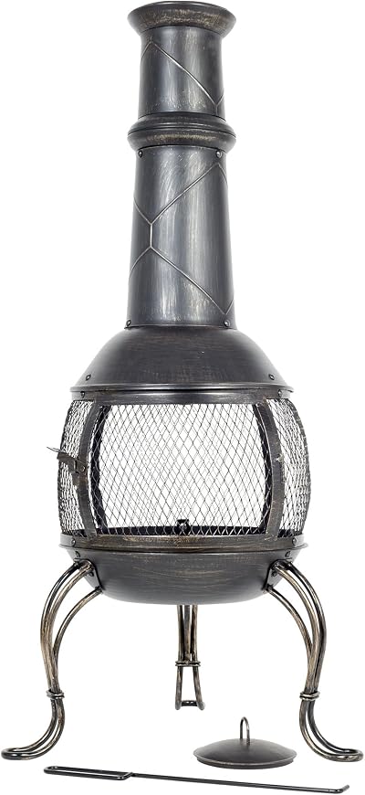 La Hacienda Leon Large Mesh Steel Chiminea 110cm Patio Heater Bronze