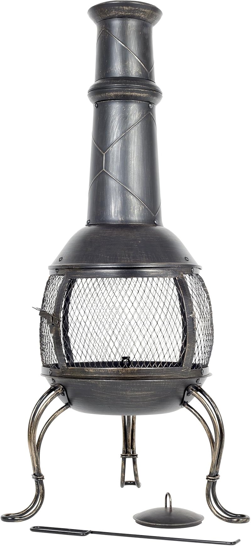 La Hacienda Leon Large Mesh Steel Chiminea 110cm Patio Heater Bronze