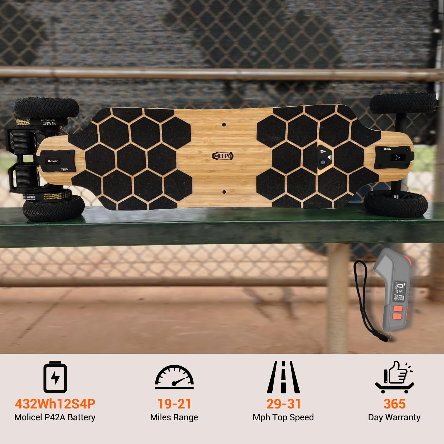 MEEPO Bamboo Series Off-Road All Terrain Electric Skateboard, Ultra-Long 20-31 Miles Range Mountain Board, Highest 28-32 MPH Top Speed,155-175mm Wheels, Professional for Adult Riders