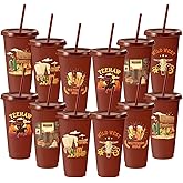 Chuangdi 12 Pcs Western Cowboy Plastic Tumbler, 24 oz Reusable Western Theme Party Plastic Tumbler with Lids and Straw for Rodeo Theme Party Christmas Gifts Birthday Supplies Decorations