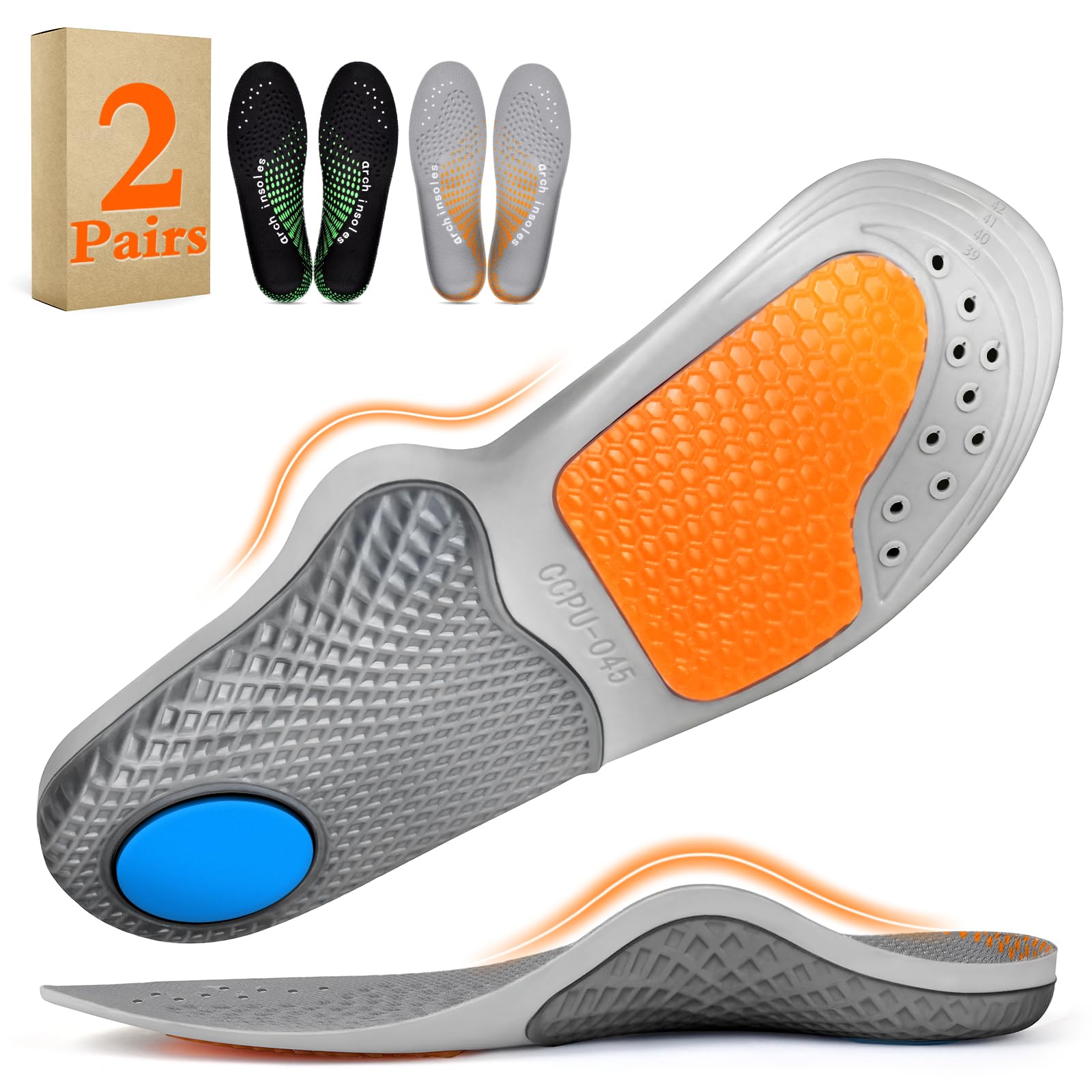 Photo 1 of 2Pairs,Insoles Men Work Boots Standing All Day High Arch Heavy Duty Support Flat Feet Orthopedic Insoles for 220+lbs Work Insoles Relief Plantar Fasciitis Heel Pain?Black&Grey? S