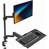 Mount-It! Sit-Stand Monitor Arm Desk Mount with Keyboard Tray, Single Monitor Fits Up to 32&rdquo;, Height Adjustable Gas Spring, Full Motion Articulating Arm, Clamp or Grommet, Black