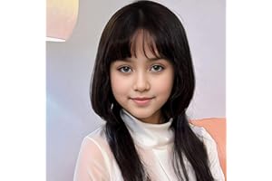 Kediciz Wigs with Bangs Jellyfish Hairstyle DIY Full Wig for Girls Synthetic Hair Wig Long Straight Daily Cosplay Costume Party Fancy Dress,Black