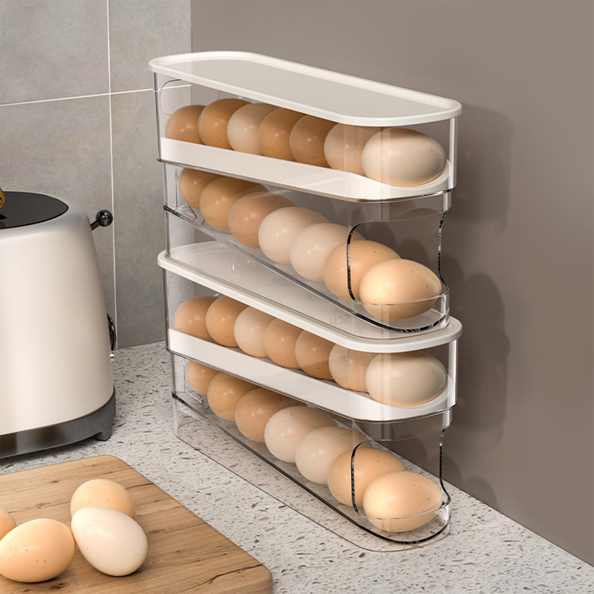 Photo 1 of WACOI Auto Rolling Fridge Egg Organizer, Space Saving Eggs Dispenser for Refrigerator Storage with Lid, Egg Holder for Fridge 2 Pack