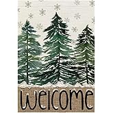 CROWNED BEAUTY Christmas Winter Garden Flag 12x18 Inch Double Sided for Outside Snowflakes Pine Trees Welcome Small Yard Decoration