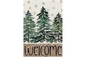 CROWNED BEAUTY Christmas Winter Garden Flag 12x18 Inch Double Sided for Outside Snowflakes Pine Trees Welcome Small Yard Decoration