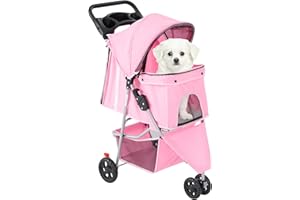 Smug 3 Wheels Pet StrollerDog and Cat StrollersStorage Basket and Cup HolderBreathable MeshLightweight Travel Carrier