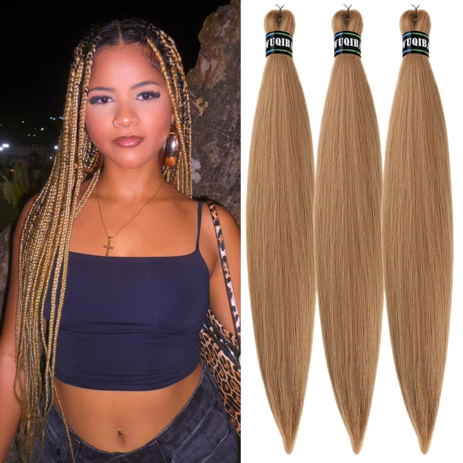 Photo 1 of Dark Ash Brown Braiding Hair Pre stretched Box Braiding Hair Extensions for Knotless Braids Mixed Feed in Braids Hair for Braiding