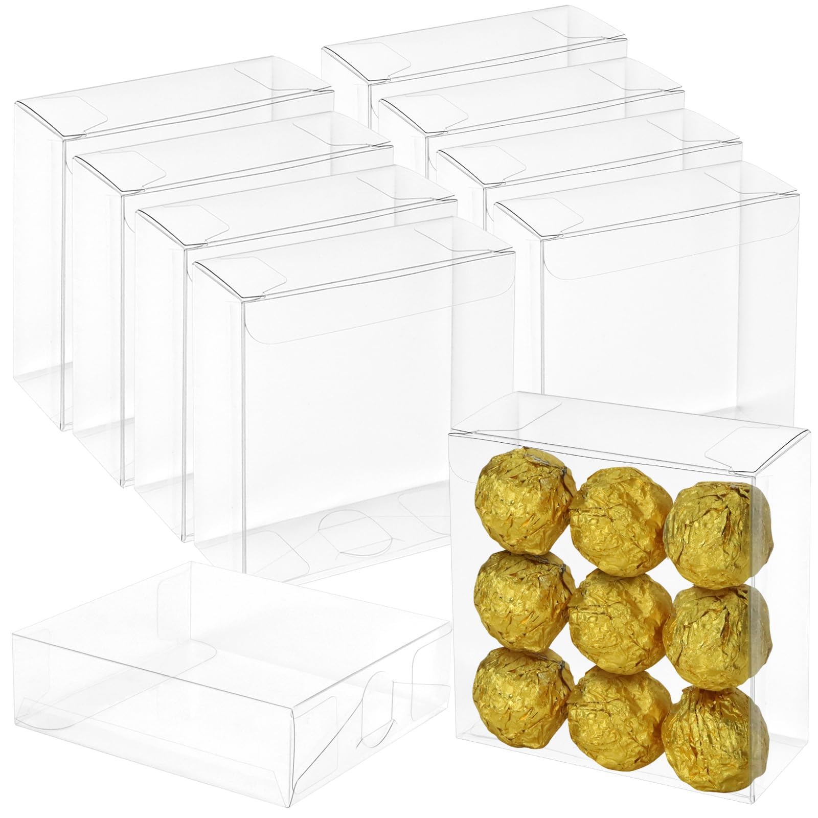 Photo 1 of ***MISSING PARTS*** CZWESTC 30 Pack Plastic Favour Boxes with Full Window, 4x4x1.2inch Small Clear Treat Boxes for Packaging Cookies, Chocolate, Macaron, Candy as Wedding, Christmas Party, Festival Gift