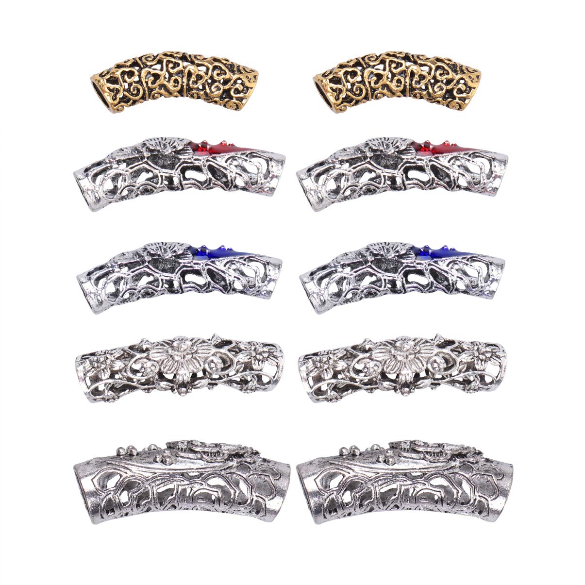 10pcs Dreadlocks Beads Hair Tube Norse Beads Vintage Metal Hair Cuffs Jewelry DIY Braid Rings Clip Decorations