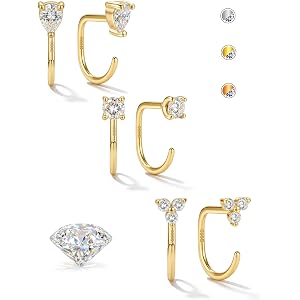 GEMQUEEN Moissanite Half Hoop Earrings 925 Sterling Silver Hypoallergenic | Stay Close Backless Huggie Hoops Lightweight Comf