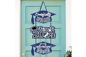 HURAY RAYHO 2024 Blue Graduation Hanging Sign Class of 2024 Congrats Grad Adventure Begins Welcome Door Sign Graduation Party Indoor Outdoor Decorations Supplies
