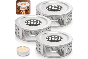 Coloch 3 Pack Teapot Warmer, Stainless Steel Tea Warmer with Tealight Candle Holder Brushed Metal Teapot Heater Tea Kettle Warmer Base for Most Teapots, Silver