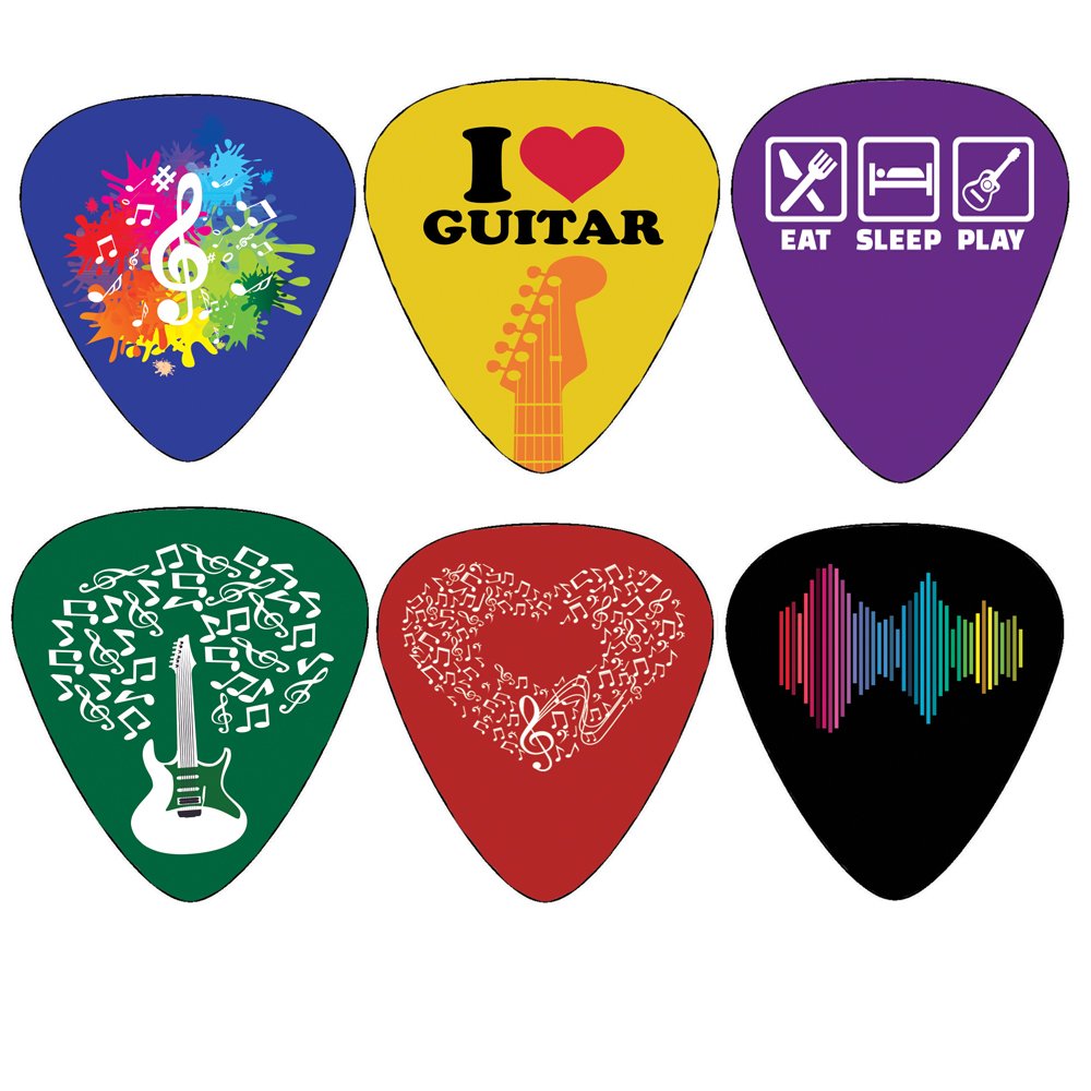Creanoso Awesome Guitar Picks (12-Pack) - 3 Thickness Sizes (2 Heavy 2 Medium 2 Light Gauge Celluloid) - Stocking Stuffers Guitar Gifts - for Acoustic, Electric and Bass Guitars