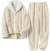 COZYPOIN Women's Fluffy Pajamas Set 2 Piece Soft Fleece Pjs Pullover Pants Loose Plush Sleepwear Warm Fuzzy Loungewear