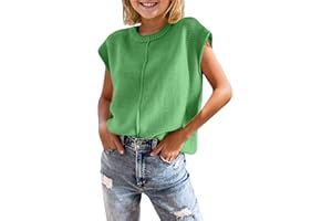 Virmoku Girls Summer Cap Sleeve Tops Cute Casual Crew Neck Loose Knit Lightweight Teen Sweaters Fashion Pullover Tops