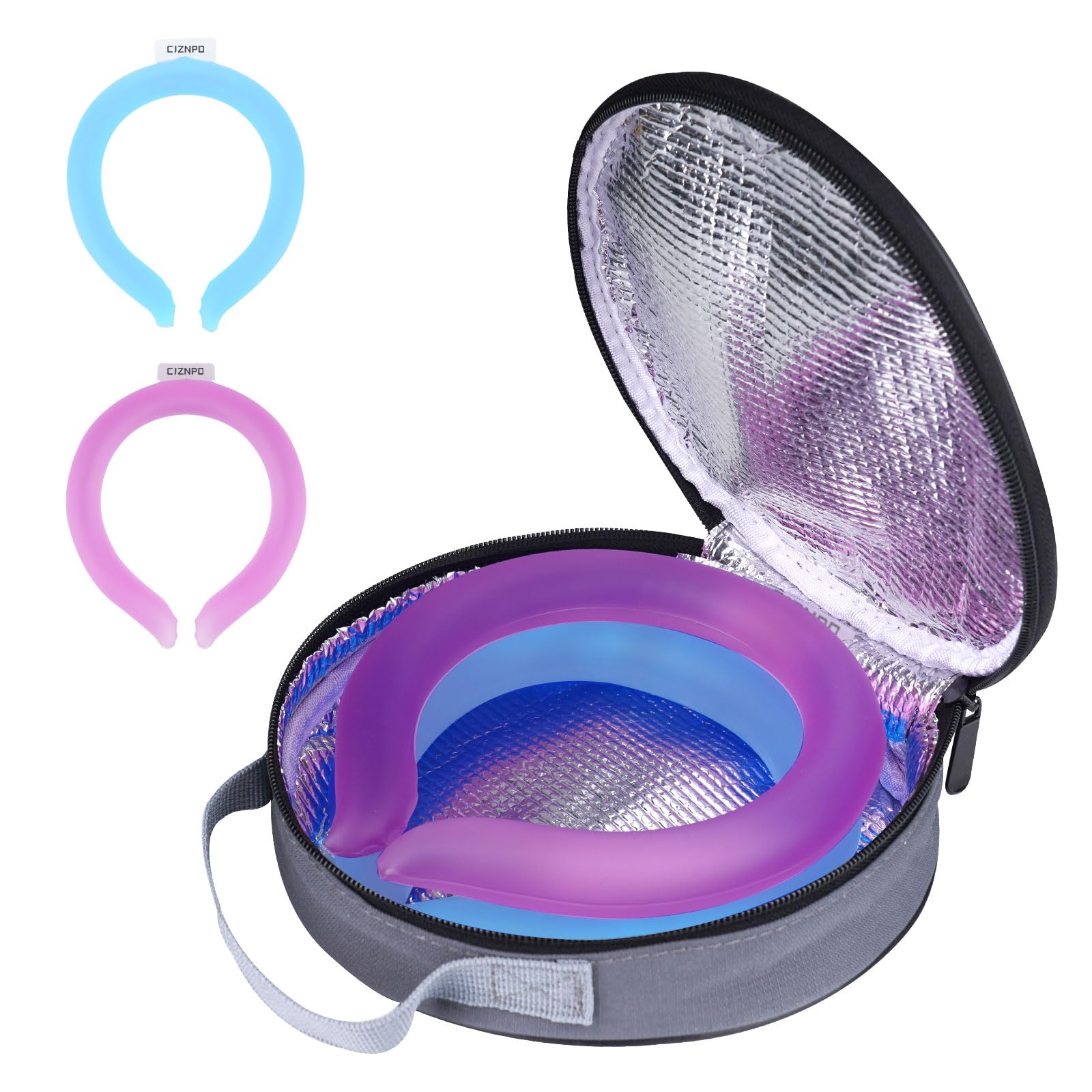 Photo 1 of 2PCS. Neck Cooler Ice Ring with Insulated Bag. Wearable Head Shoulder Cooling Tube for Hot Weather, Gel Ice Collar for Outdoor Workers, Sports. Reusable Cool Wraps. (Rose+Blue)