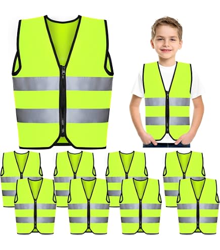 5-Pack Kids High Visibility Safety Vest – Reflective, Zipper Closure, Ages 3-10 – Perfect For Walking, Biking & School