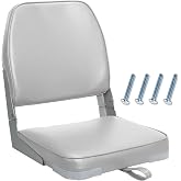 ERGOSEAT Folding Low Back Gray Boat Seats Fishing Seat Fits Jon Bass | Marine Grade, UV &amp; Tear Resistant, aluminum hinges, 250lb capacity, includes mounting hardware, Universal 5x5" Mount