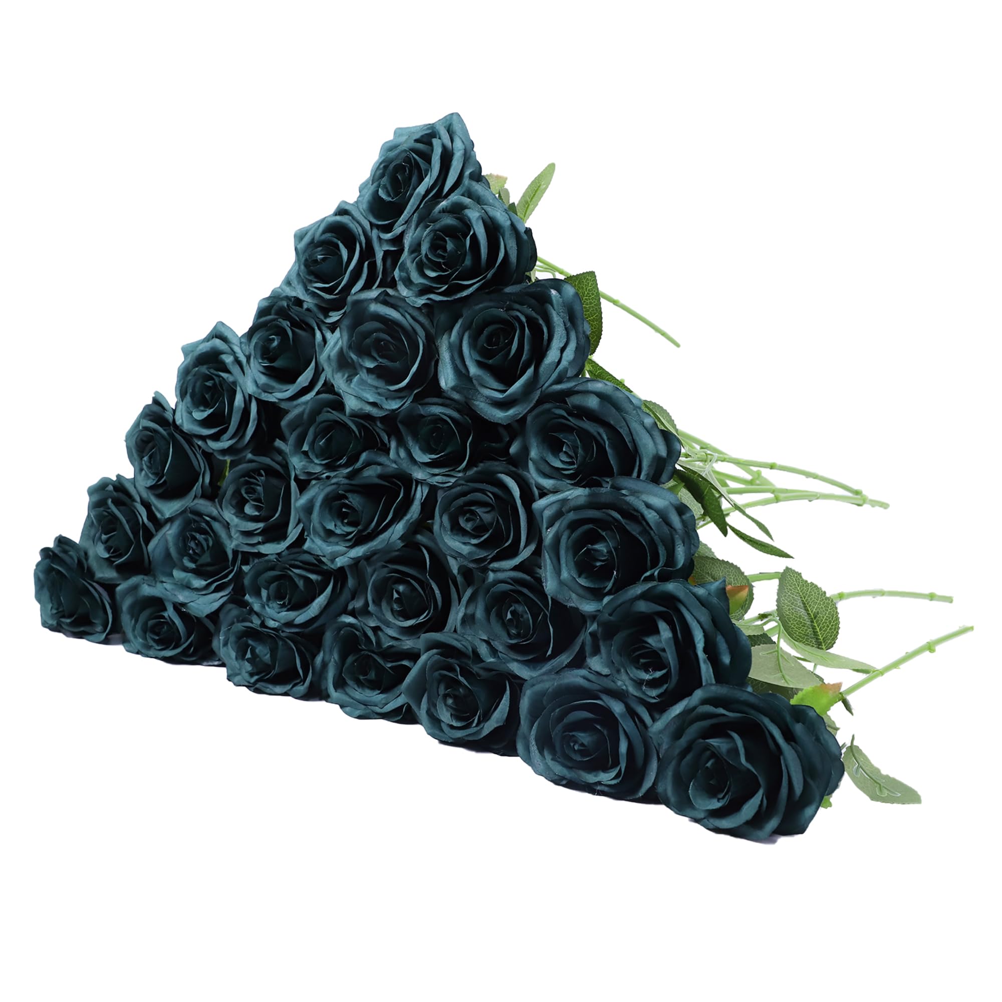 LVEFIT 30pcs Artificial Rose Flower Dark Green Rose Emerald Green Flower with Long Stem Silk Roses Bouquet for Wedding Bridal Shower Party Home Decoration Image