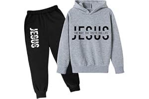 WOMAIL Boys Girls JESUS Hoodie Tracksuit 2 Pieces Set Athletic Casual Hooded Sweatshirt and Joggers Set Sweatsuit Outfits