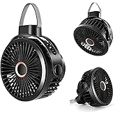 Odoland 10000mAh Camping Rechargeable Fan with Hanging Hook Carabiner, Portable Battery Operated Tent Fan, Quiet Strong Airflow, Outdoor Small USB Desk Fan for Picnic Travel Barbecue Fishing