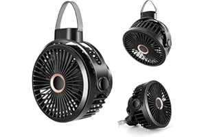 Odoland 10000mAh Camping Rechargeable Fan with Hanging Hook Carabiner, Portable Battery Operated Tent Fan, Quiet Strong Airflow, Outdoor Small USB Desk Fan for Picnic Travel Barbecue Fishing