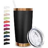 Metalya 20 oz Tumbler Stainless Steel Tumbler with Lid and Straw, Double Wall Vacuum Insulated Travel Coffee Mug for Laser Engrave, Powder Coated Cup for Hot and Cold Drinks (Black,1 pack)
