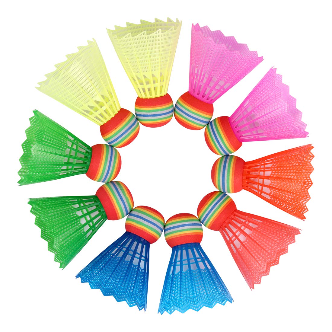 O-Kinee 10pcs Multi Colour Badminton Shuttlecocks,Premium Nylon Feather Shuttlecocks Balls With Stability & Durability,High Speed Feather Shuttle For Indoor Outdoor Game,Entertainment Accessories