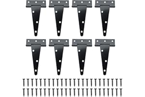 EATAKWARD 8PCS T-Strap Hinges Gate Door Hinges 4 Inch Black Shed Rustproof Heavy Duty Metal Hinges Outdoor for Gate Shed Wind