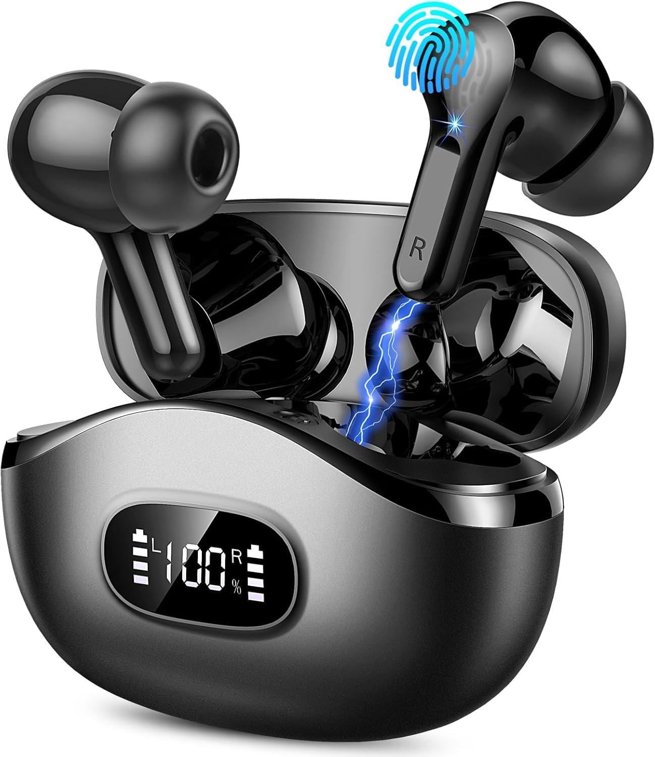 Photo 1 of Wireless Earbuds, 2025 Bluetooth Headphones 5.3 HiFi Stereo Ear buds with ENC Noise Cancelling Mics, 40H Bluetooth Earbuds with Dual LED Display Charging Case, IP7 Waterproof Earphones for Android iOS