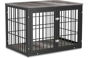 rehomerance Heavy Duty Dog Crate Furniture for Large and Medium Dogs, Decorative Pet House End Table, Wooden Cage Kennel Furniture Indoor, Gray